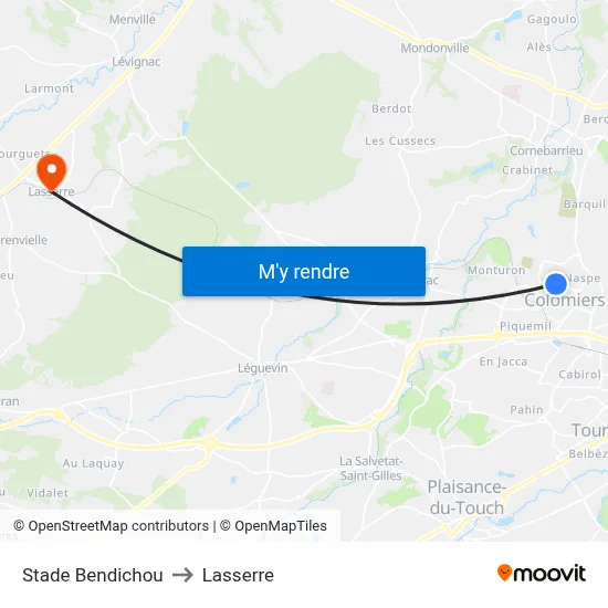 Stade Bendichou to Lasserre map