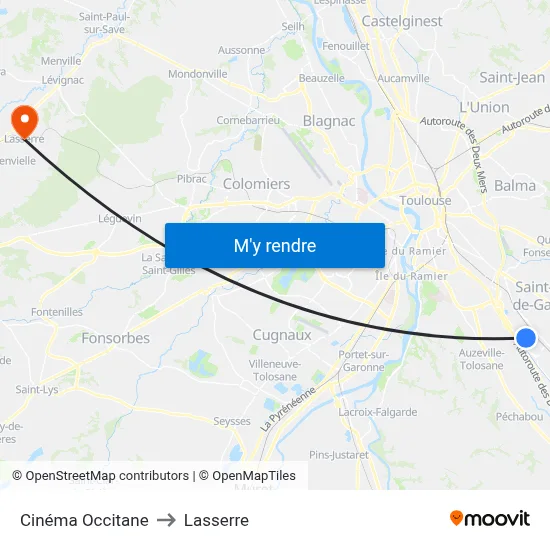Cinéma Occitane to Lasserre map