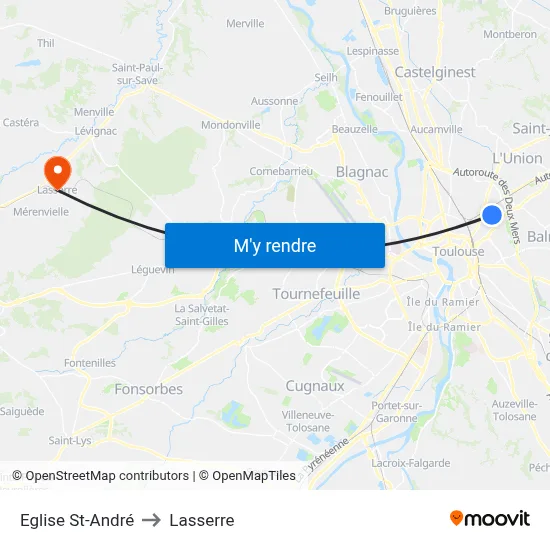 Eglise St-André to Lasserre map