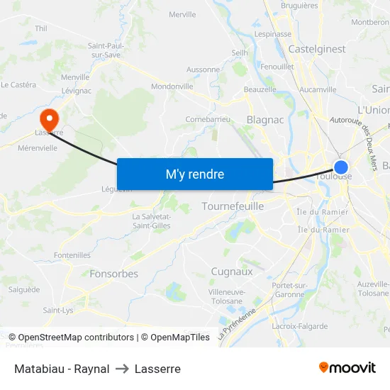 Matabiau - Raynal to Lasserre map