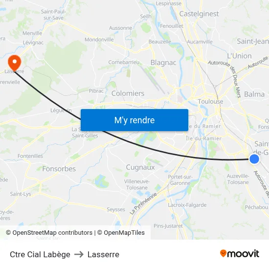 Ctre Cial Labège to Lasserre map