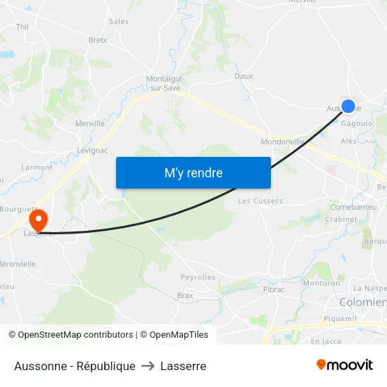 Aussonne - République to Lasserre map