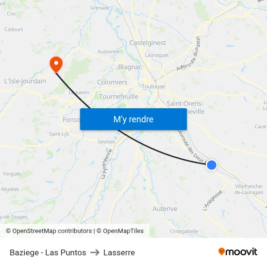 Baziege - Las Puntos to Lasserre map