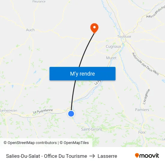 Salies-Du-Salat - Office Du Tourisme to Lasserre map
