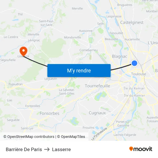 Barrière De Paris to Lasserre map