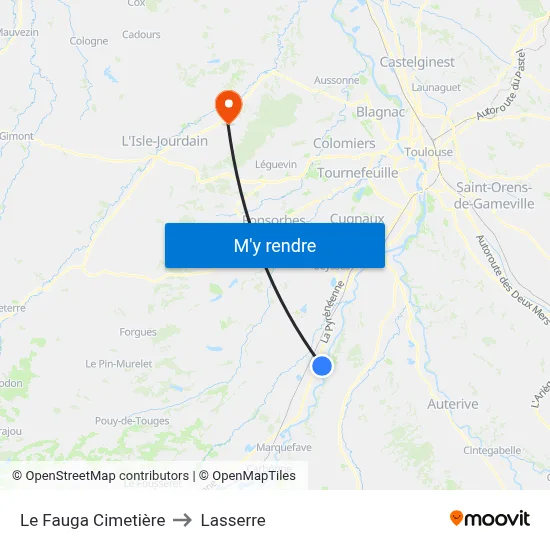 Le Fauga Cimetière to Lasserre map
