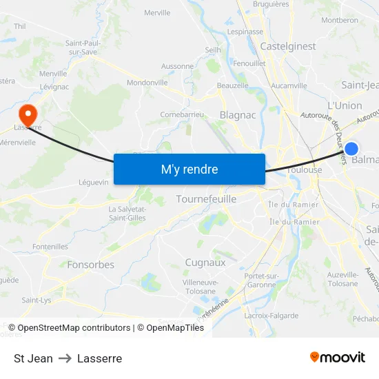 St Jean to Lasserre map