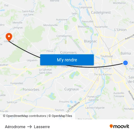 Aérodrome to Lasserre map