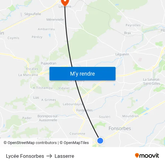 Lycée Fonsorbes to Lasserre map