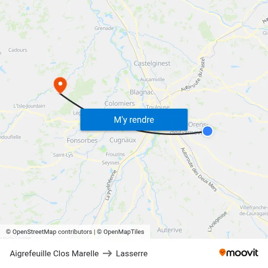 Aigrefeuille Clos Marelle to Lasserre map
