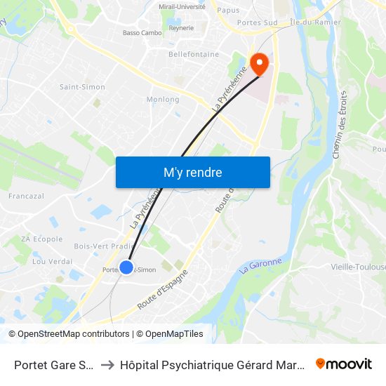 Portet Gare Sncf to Hôpital Psychiatrique Gérard Marchant map