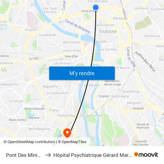 Pont Des Minimes to Hôpital Psychiatrique Gérard Marchant map