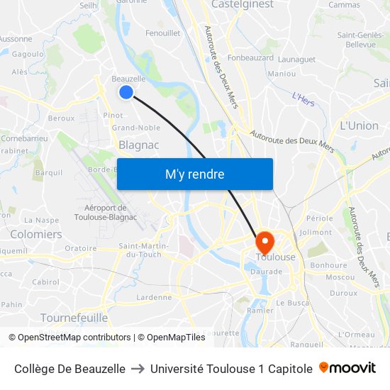 Collège Elisa Deroche to Université Toulouse 1 Capitole map