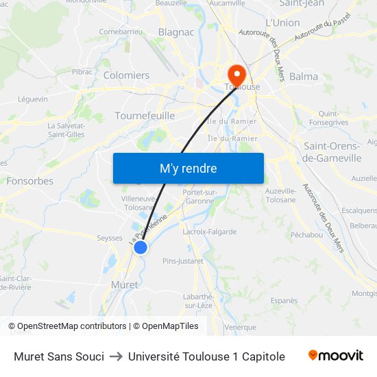 Muret Sans Souci to Université Toulouse 1 Capitole map