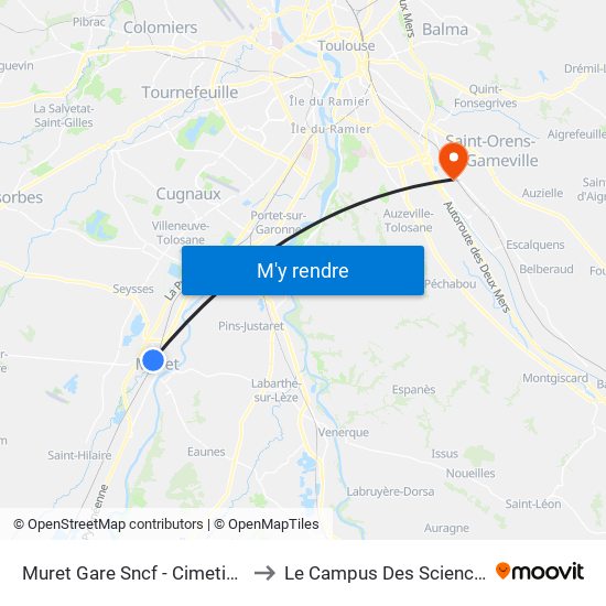 Muret Gare Sncf - Cimetière to Le Campus Des Sciences map