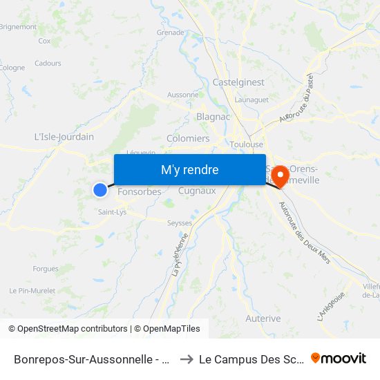 Bonrepos-Sur-Aussonnelle - La Goutte to Le Campus Des Sciences map