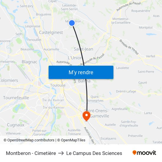 Montberon - Cimetière to Le Campus Des Sciences map