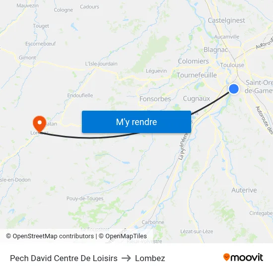 Pech David Centre De Loisirs to Lombez map