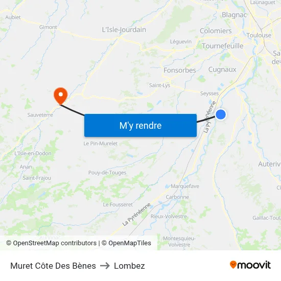 Muret Côte Des Bènes to Lombez map