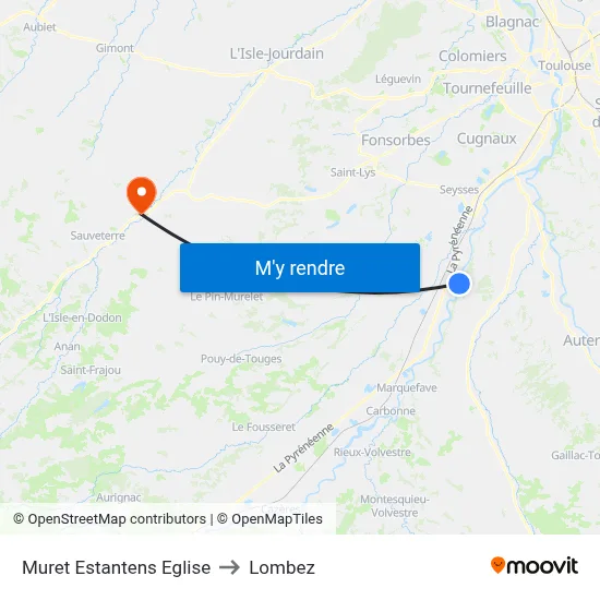 Muret Estantens Eglise to Lombez map