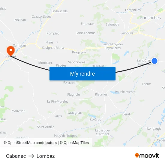 Cabanac to Lombez map