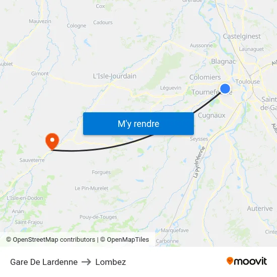 Gare De Lardenne to Lombez map