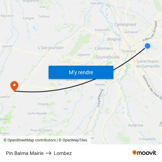 Pin Balma Mairie to Lombez map