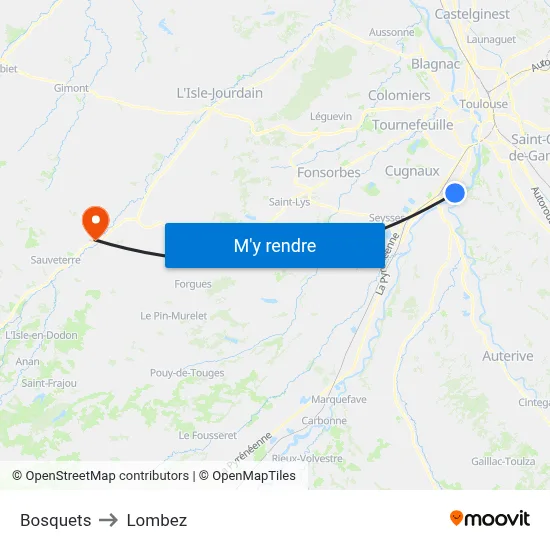 Bosquets to Lombez map