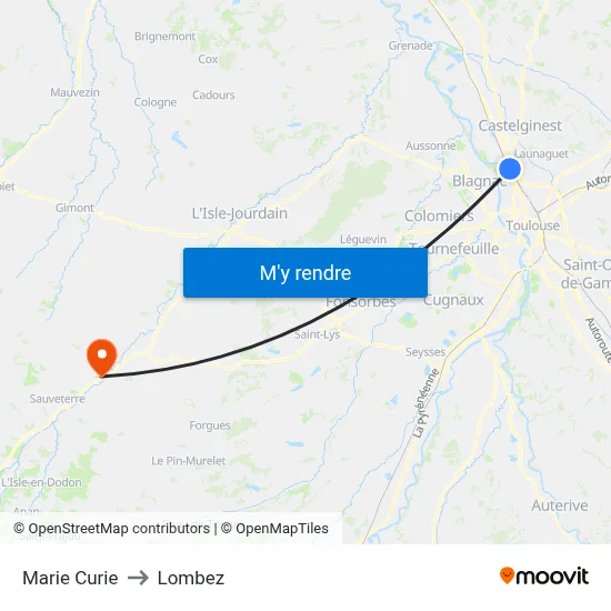 Marie Curie to Lombez map