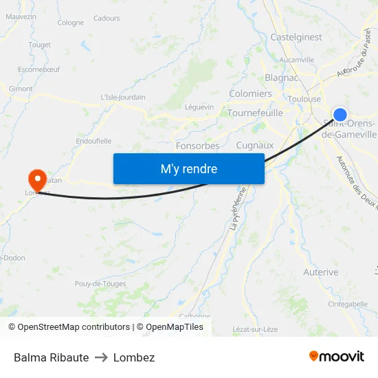 Balma Ribaute to Lombez map