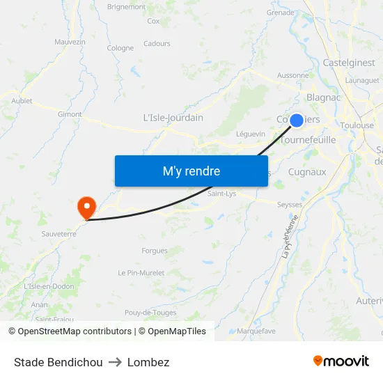 Stade Bendichou to Lombez map