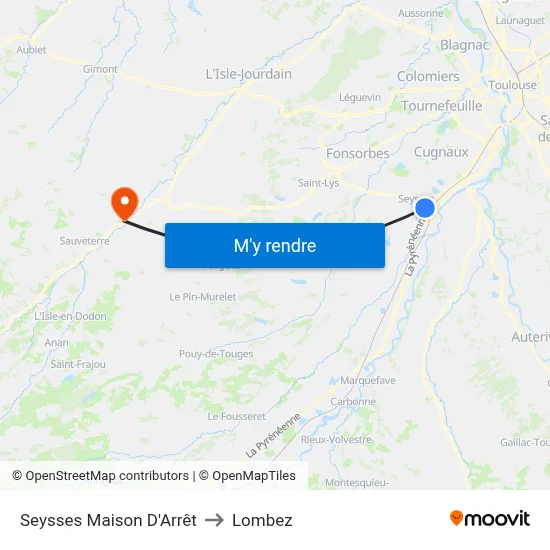 Seysses Maison D'Arrêt to Lombez map