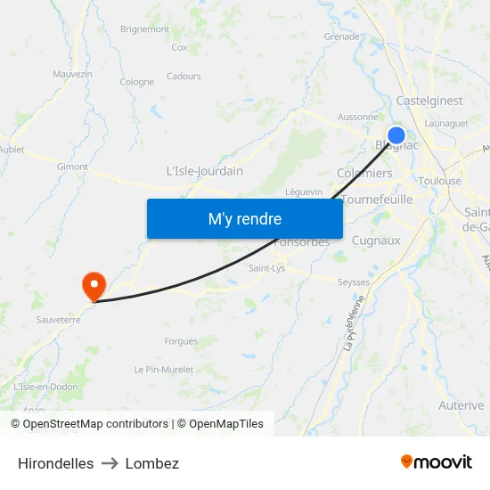 Hirondelles to Lombez map