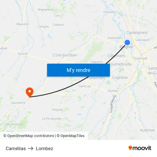 Camélias to Lombez map