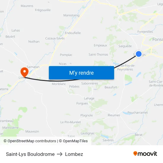 Saint-Lys Boulodrome to Lombez map