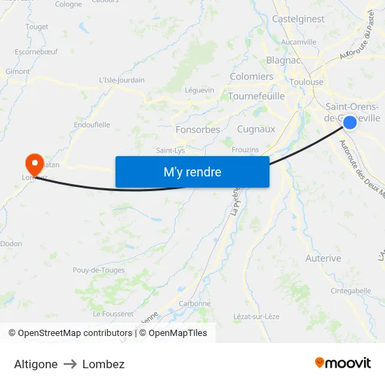 Altigone to Lombez map