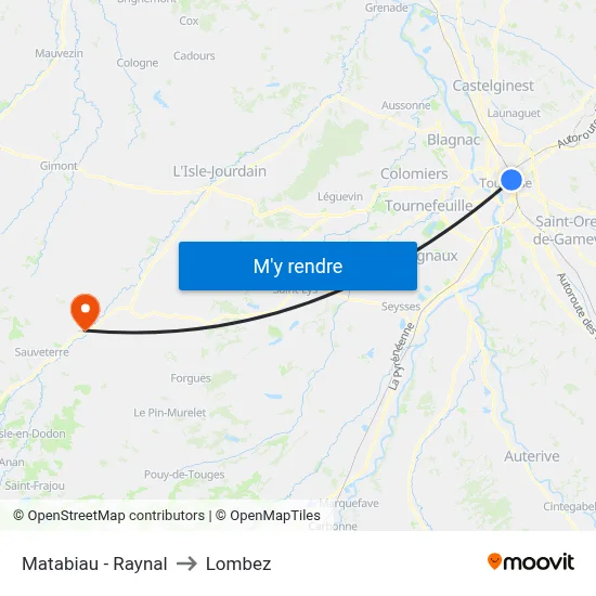 Matabiau - Raynal to Lombez map