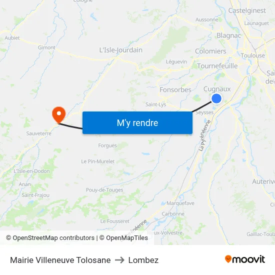 Mairie Villeneuve Tolosane to Lombez map