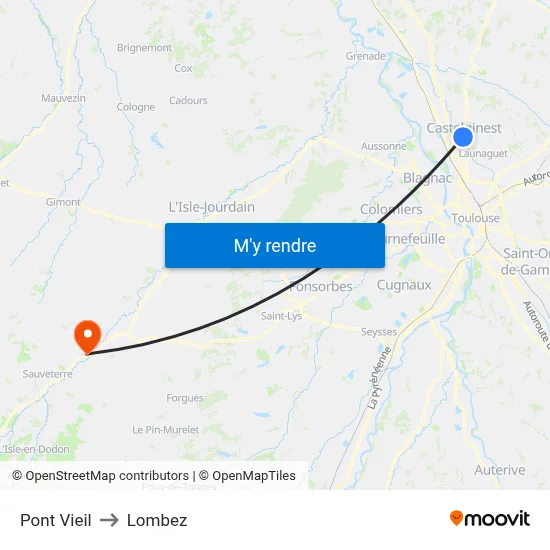 Pont Vieil to Lombez map