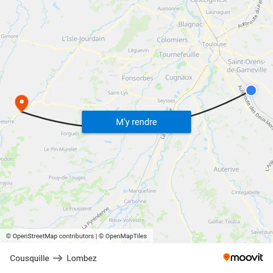 Cousquille to Lombez map