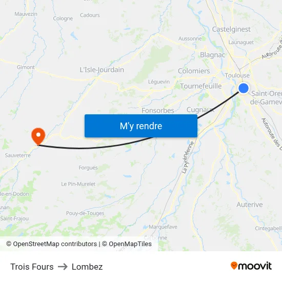 Trois Fours to Lombez map