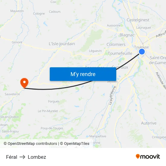 Féral to Lombez map