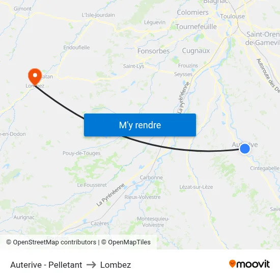 Auterive - Pelletant to Lombez map