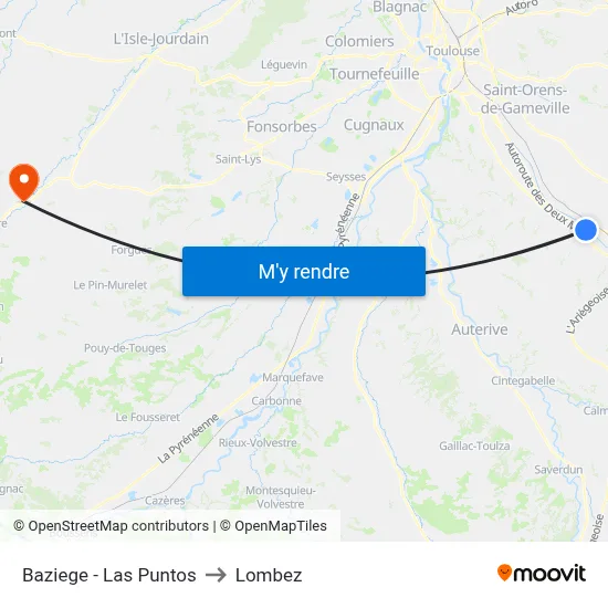 Baziege - Las Puntos to Lombez map