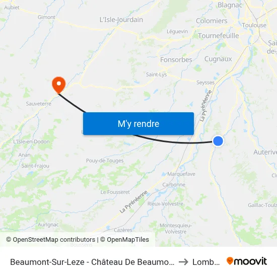 Beaumont-Sur-Leze - Château De Beaumont to Lombez map