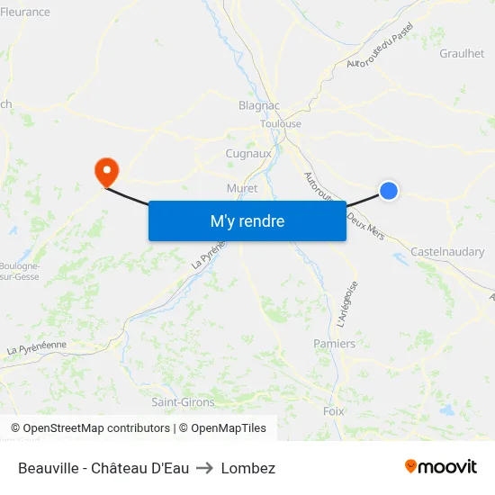 Beauville - Château D'Eau to Lombez map