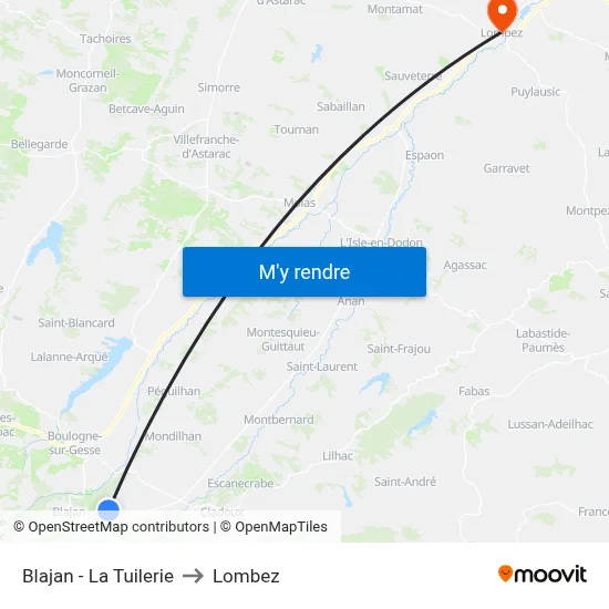 Blajan - La Tuilerie to Lombez map