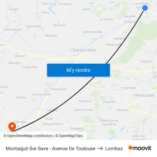 Montaigut-Sur-Save - Avenue De Toulouse to Lombez map