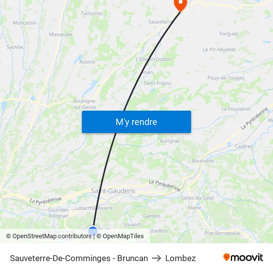 Sauveterre-De-Comminges - Bruncan to Lombez map