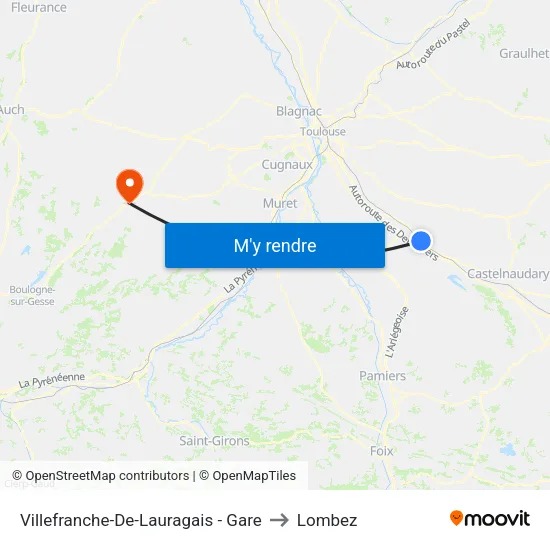Villefranche-De-Lauragais - Gare to Lombez map